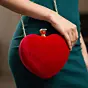 Women Red Velvet Fabric Heart Shape Clutch