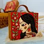 Women Madhubani Portrait Printed Suitcase Style Clutch