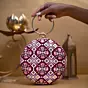 Woman Maroon And Pink Floral Embroidery Round Clutch