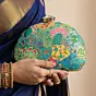 Women Green Multipattern Embroidery Moon Shaped Clutch