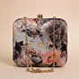 Women Grey and Pink Rose Printed Clutch