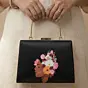 Women Black Based Floral Lady Portrait Printed Clutch