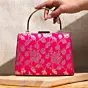 Woman Pink And Golden Brocade Fabric Clutch