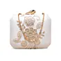 Woman Ivory Floral Gold Embroidered Clutch