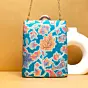 Woman Blue Floral Printed Vertical Clutch