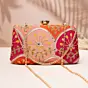 Woman Pink & Red Embroidered Clutch