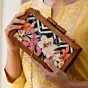 Women White Floral Wooden Printed Clutch
