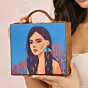 Women Brown Hair Lady Printed Suitcase Style
