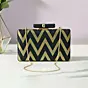 Woman Elegant Black Gold Zigzag Embroidered Clutch