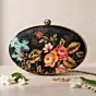 Women Yellow And Red Floral Printed Oval Clutch