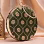 Woman Olive Green Sequins Pattern Embroidery Clutch