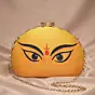 Women Durga Eyes Yellow Printed D-Shape Clutch