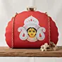 Women Red Durga Face Printed D-Shape Clutch