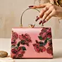 Woman Pink Rose Embroidered Designer Clutch Bag