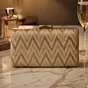 Women Elegant Gold Chevron Glitter Clutch