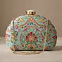 Woman Sky Blue Floral Embroidered Clutch