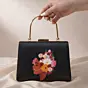 Women Black Based Floral Lady Portrait Printed Clutch