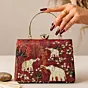 Women Crimson Elephant Garden Embroidered Clutch