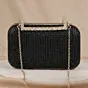 Women Black Shimmery Fabric Clutch