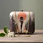 Women Beige Based Girl Portrait Printed Clutch