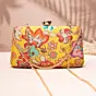 Woman Mustard Yellow Floral Clutch