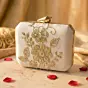 Woman Ivory Floral Gold Embroidered Clutch