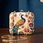 Women Biege Based Peacock Printed Clutch