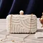 Women White Pearl Beaded Evening Clutch