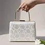 Women White And Silver Brocade Fabric Clutch