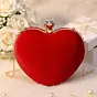 Women Red Velvet Fabric Heart Shape Clutch