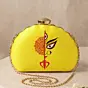 Women Yellow Durga Printed D-Shape Clutch