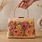 Women Printed Champagne Floral Beaded Clutch with Hand Embroidery