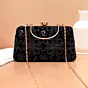 Woman Black Velvet Embroidery Clutch
