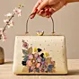 Woman Printed Elegant Floral Pearl Embellished Clutch with Hand Embroidery
