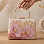 Women Printed Blush Pink Floral Beaded Clutch with Hand Embroidery