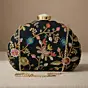 Woman Black Ethnic Floral Embroidered Clutch
