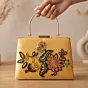 Woman Yellow Multicolor Floral Clutch with Hand Embroidery