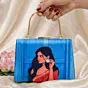 Woman Blue Based Red Saree Women Portrait Printed Clutch