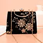 Women Black Base Floral Sequins Embroidery Ethnic Clutch