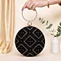 Woman Black Embroidery Round Party Clutch
