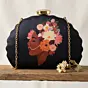 Women Black Girl And Flower Printed Clutch