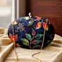 Women Blue Batik Leaves Print Oval Clutch