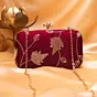 Woman Royal Wine Goldwork Blossom Clutch