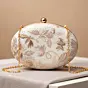Woman White Based Silver Brocade Fabric Oval Clutch