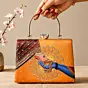 Woman Printed Divine Hands Traditional Art Clutch with Hand Embroidery