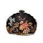 Women Black Flower Printed D-shape Clutch
