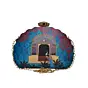 Women Blue Door Printed D-shape Clutch