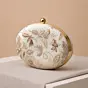 Woman White Based Silver Brocade Fabric Oval Clutch