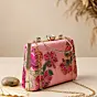 Woman Pink Rose Embroidered Designer Clutch Bag