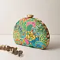 Women Green Multipattern Embroidery Moon Shaped Clutch